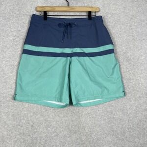 Fair Harbor Colorblock Swim Trunks Turquoise Navy Mens L Quick Dry Board Shorts